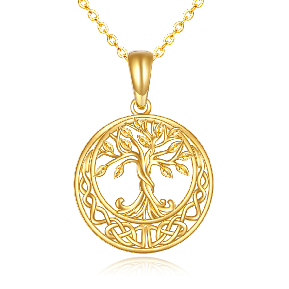 14K Yellow Gold Plated Tree Of Life & Celtic Knot Pendant Necklace-1
