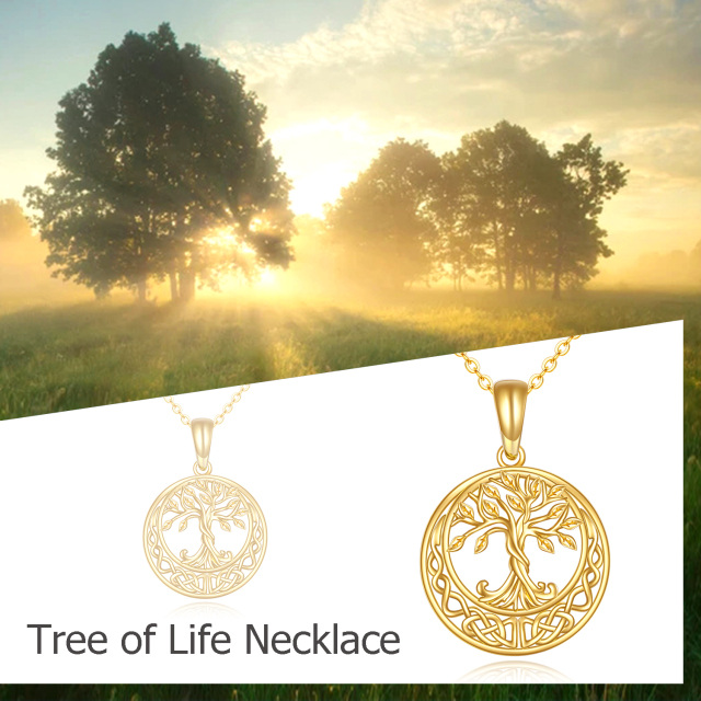 14K Yellow Gold Plated Tree Of Life & Celtic Knot Pendant Necklace-2