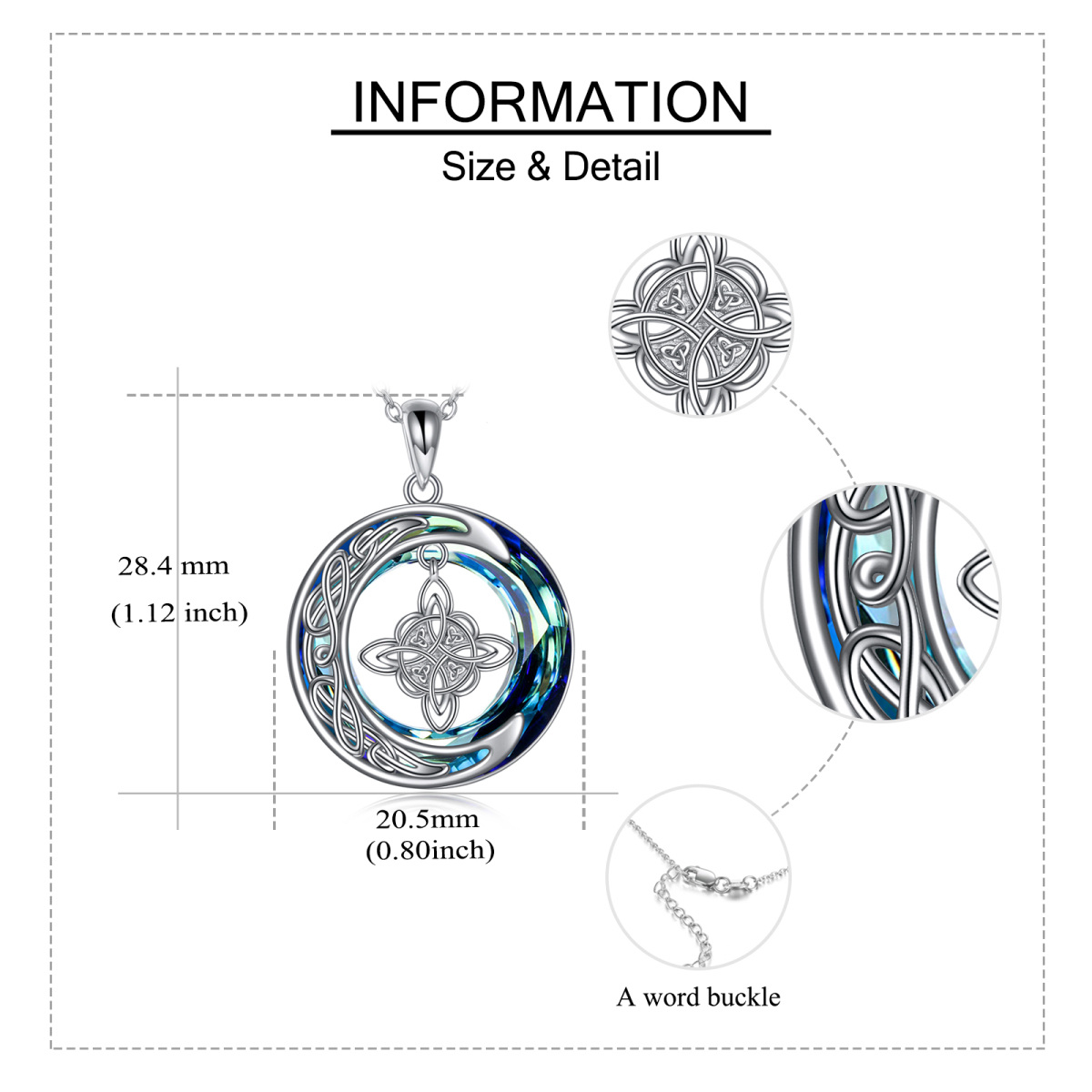 Sterling Silber Rund Kristall Keltischer Knoten & Mond Anhänger Halskette-6