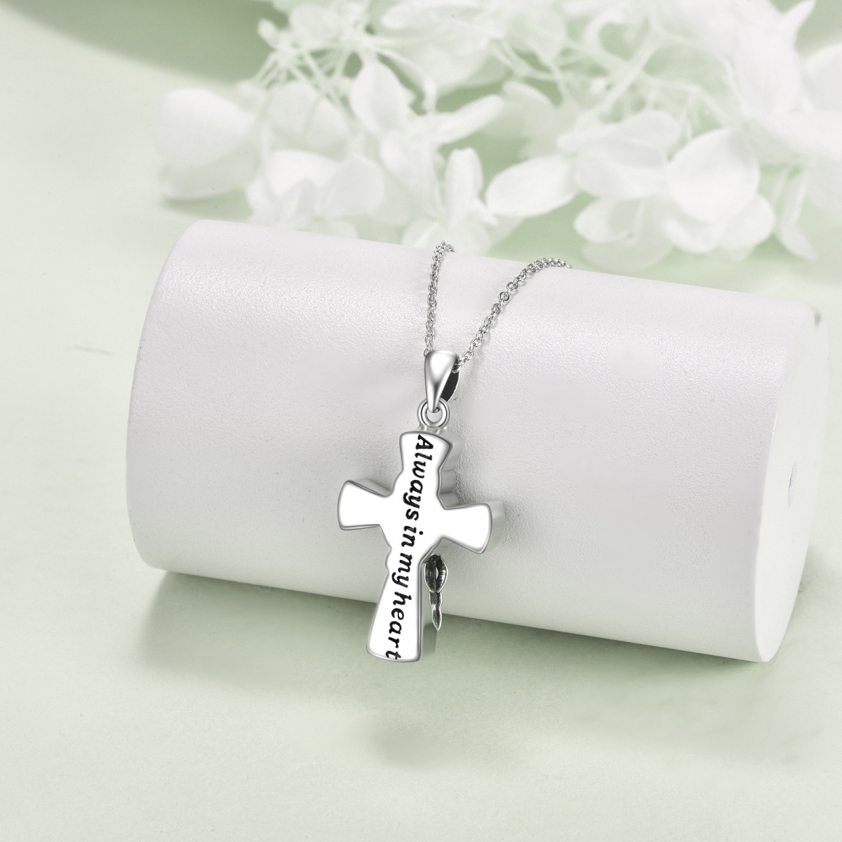 Sterling Silver Cross Urn Necklace for Ashes with Engraved Word-4