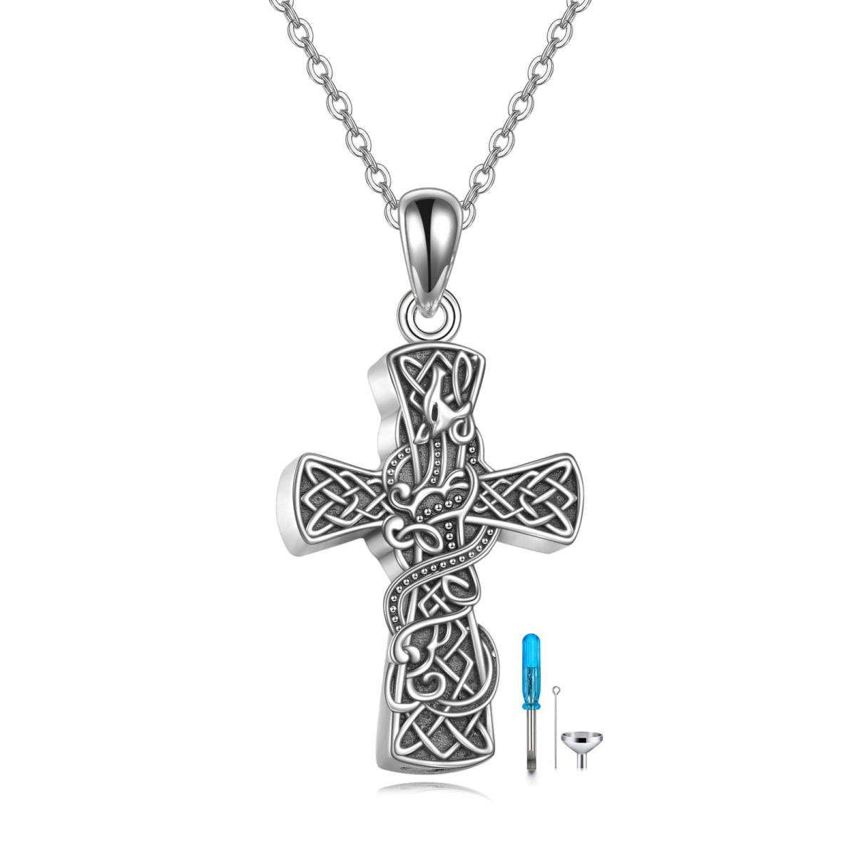 Sterling Silver Cross Urn Necklace for Ashes with Engraved Word-1