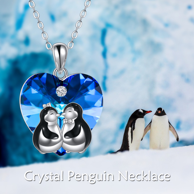 Sterling Silver Heart Penguin & Heart Crystal Pendant Necklace-6