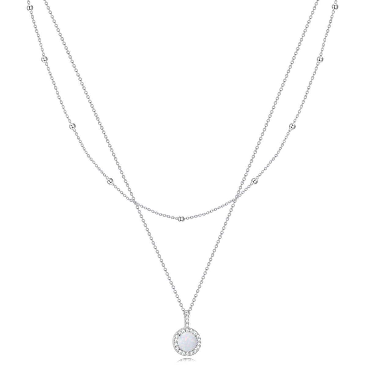 Collier en argent sterling avec zircon cubique rond et opale ronde-1