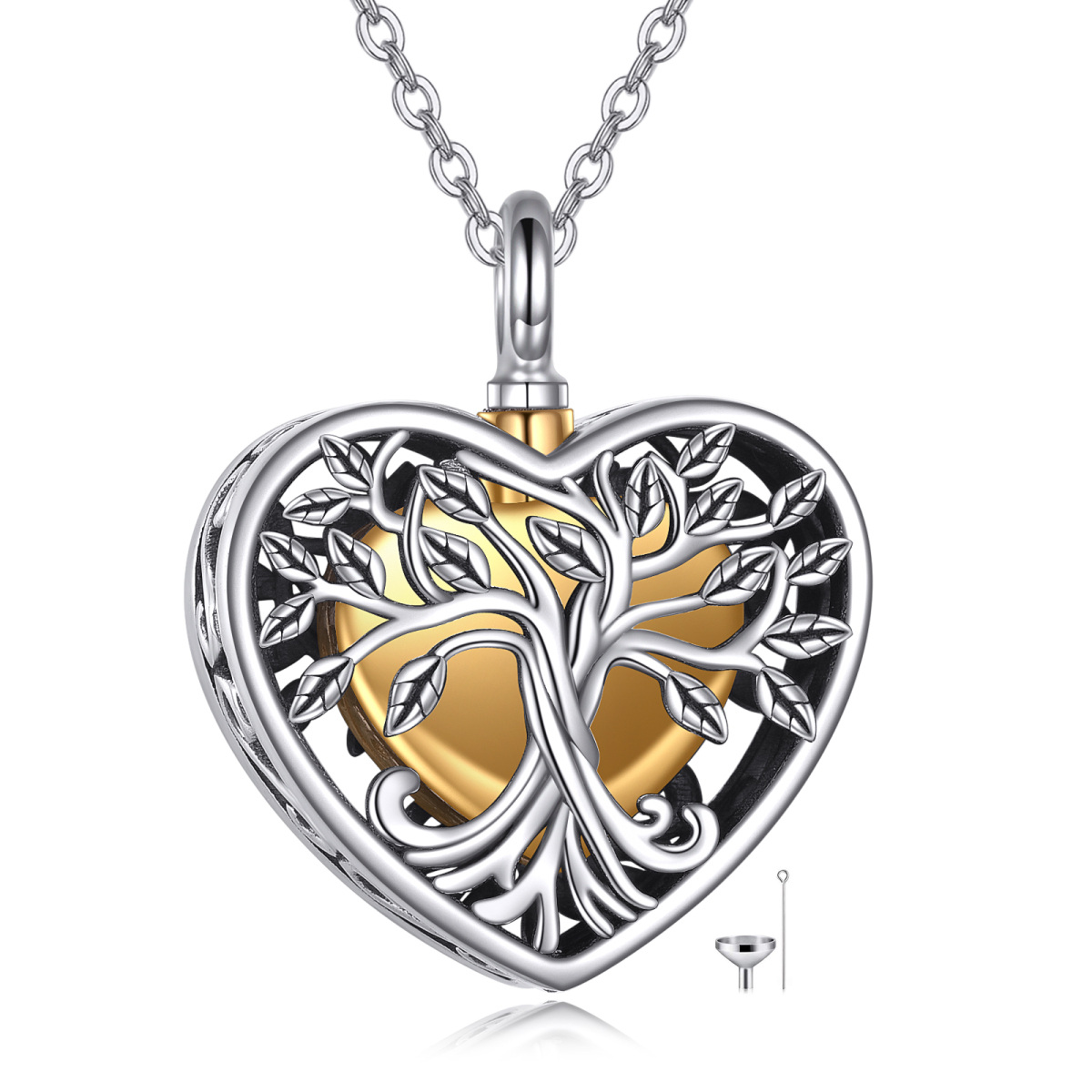 Collier Urne Arbre de Vie Bicolore en Argent Sterling pour Cendres-1