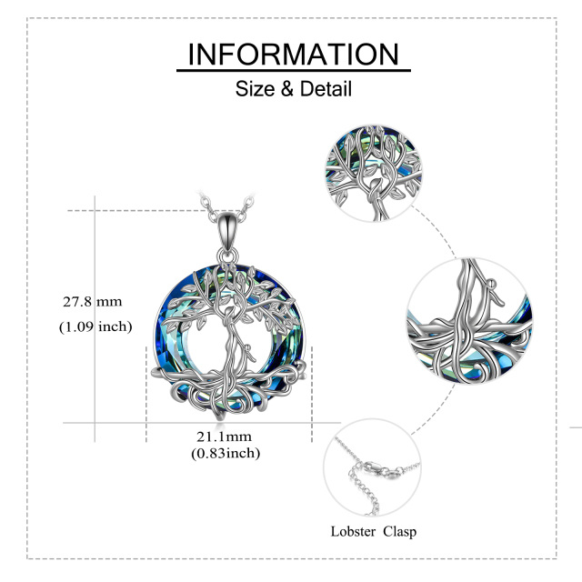 Colar de prata esterlina com pingente de cristal em forma circular da árvore da vida e mãe-4