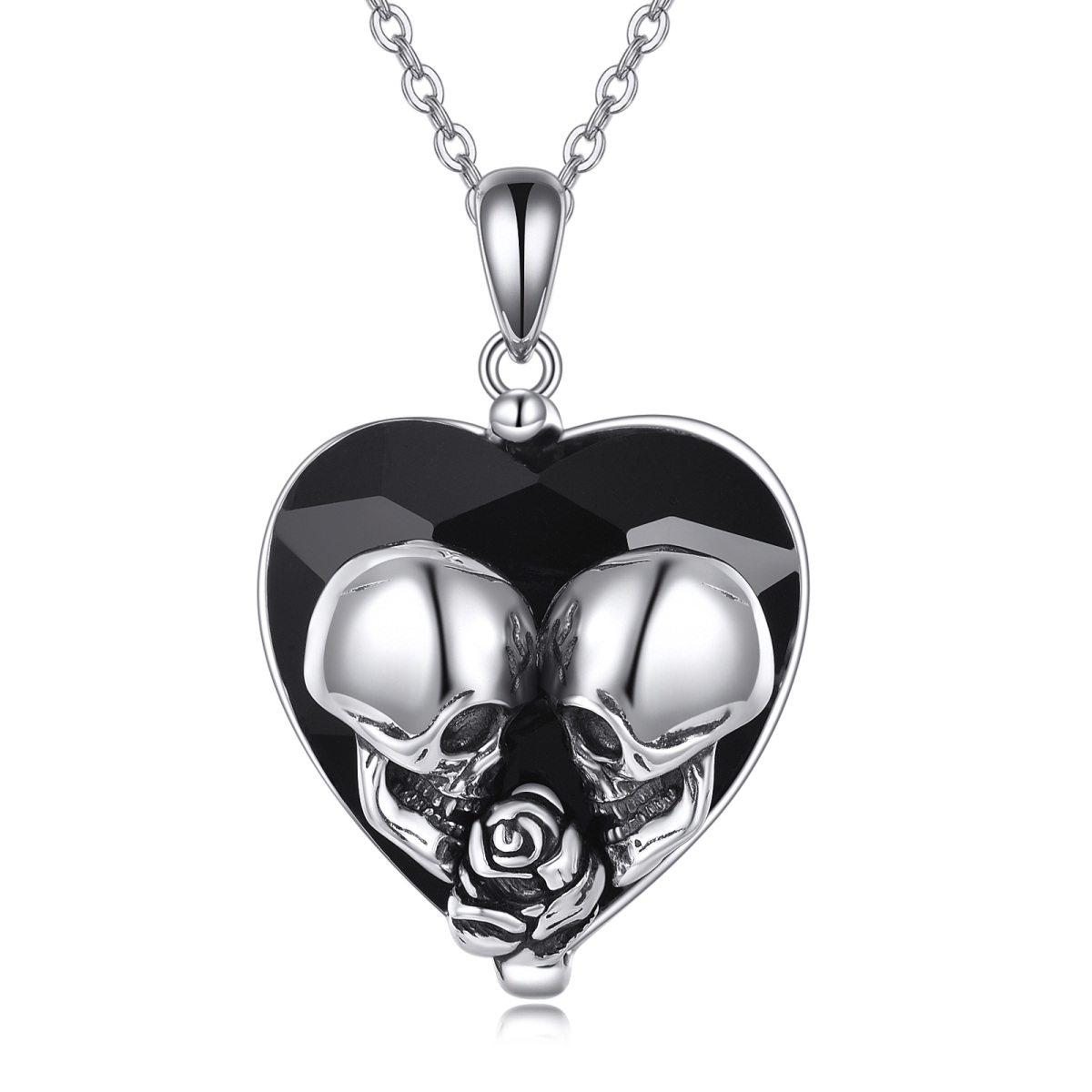 Collier en argent sterling avec pendentif rose en forme de coeur et pendentif en cristal e-1