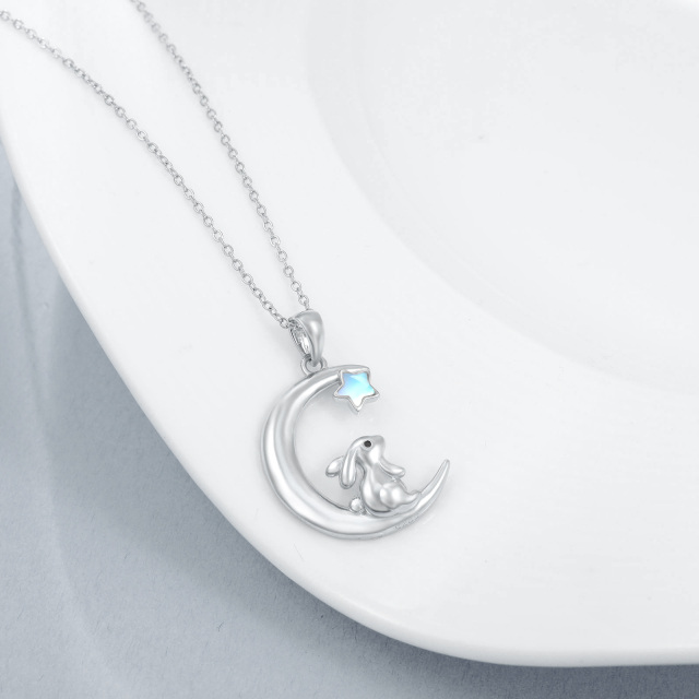 Sterling Silver Moonstone Rabbit & Moon Pendant Necklace-4