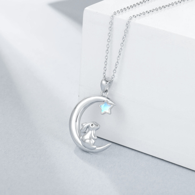 Sterling Silver Moonstone Rabbit & Moon Pendant Necklace-3