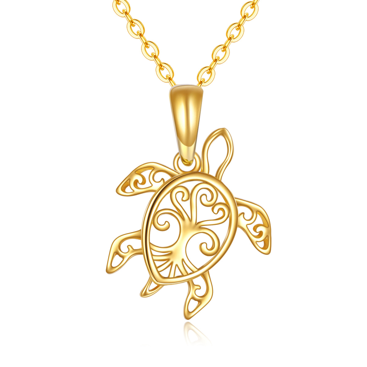 14K Gold Sea Turtle Pendant Necklace-1