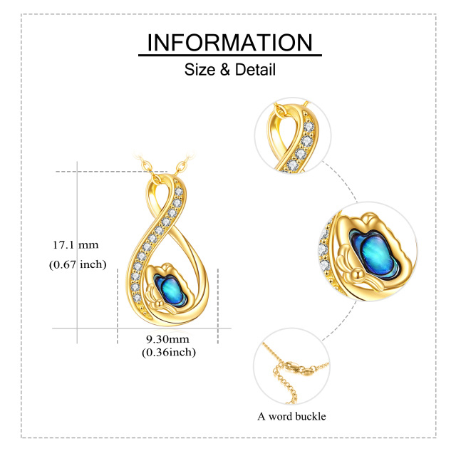 14K Gold Abalone Shellfish & Cubic Zirconia Butterfly & Infinity Symbol Pendant Necklace-4