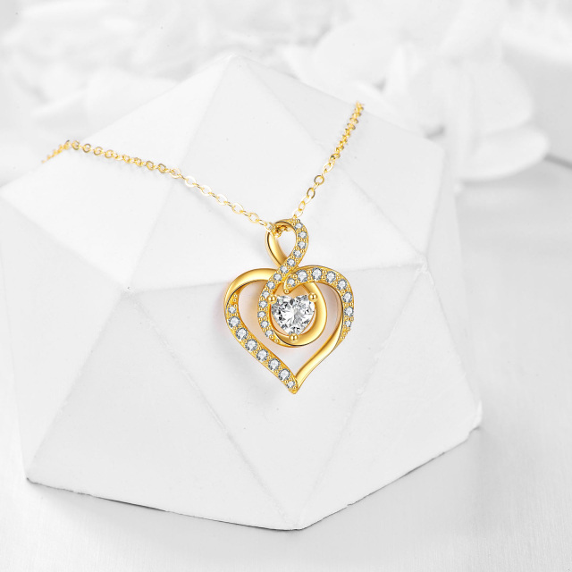14K Gold Heart Shaped Cubic Zirkonia Herz & Infinity Symbol Anhänger Halskette-2
