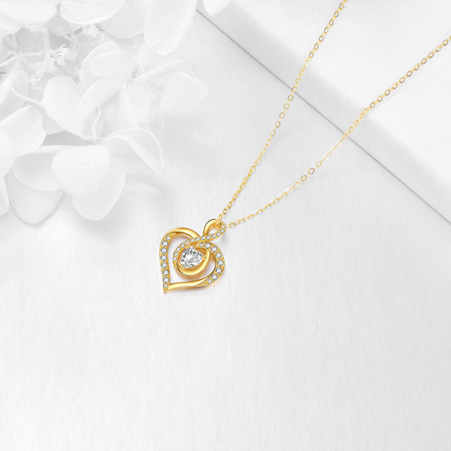 Colar com pingente de zircónio cúbico em forma de coração e símbolo do infinito em ouro de-3