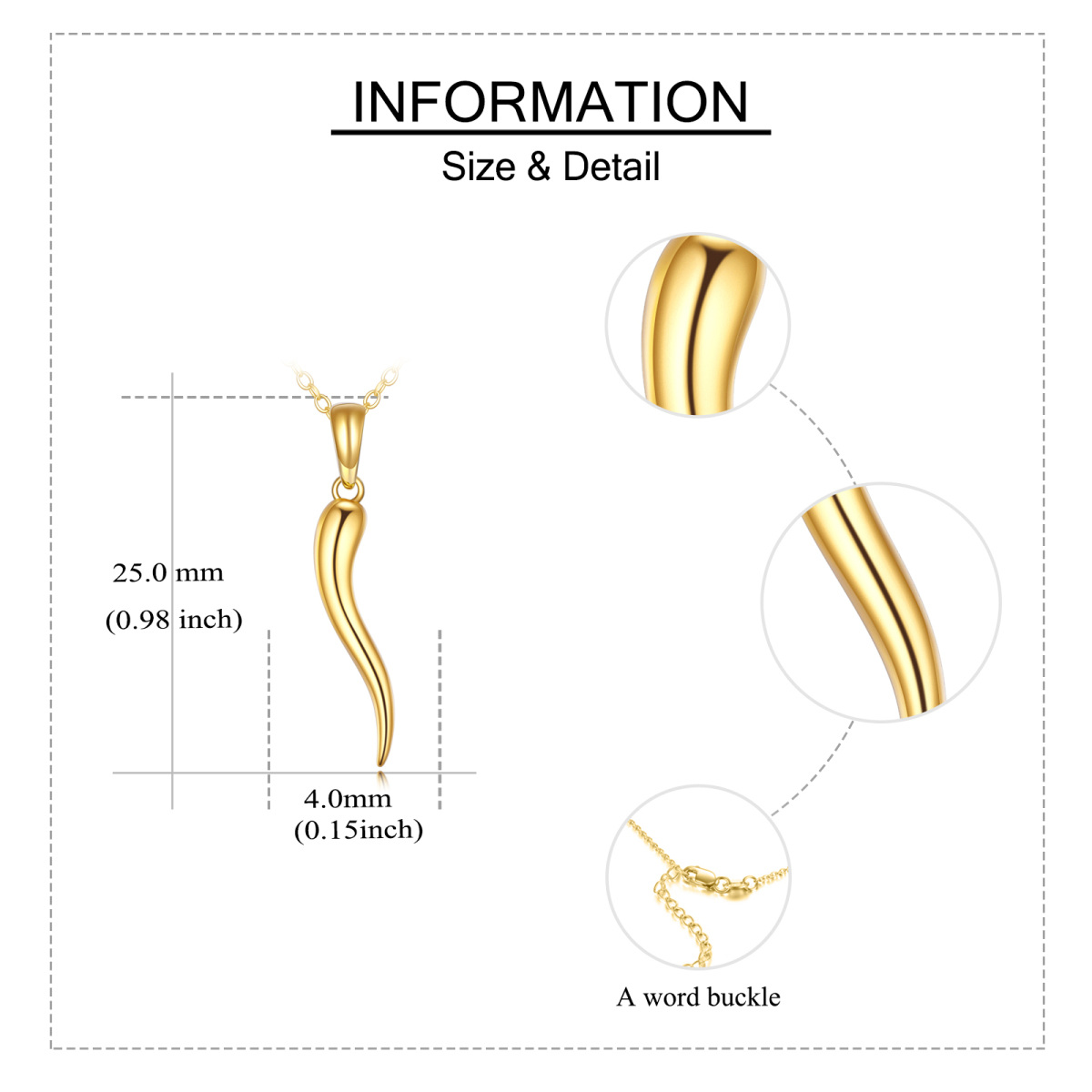 14K Gold Italian Horn Pendant Necklace-6