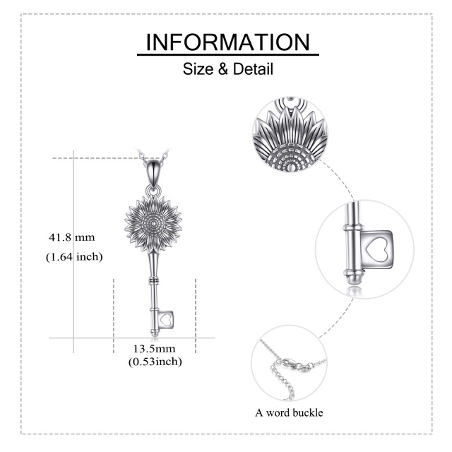 Sterling Silver Sunflower & Key Pendant Necklace-4