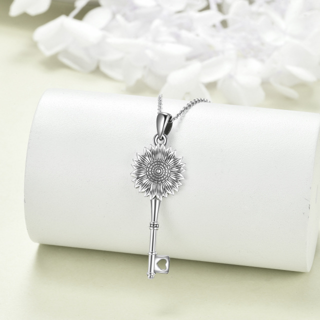 Sterling Silver Sunflower & Key Pendant Necklace-2