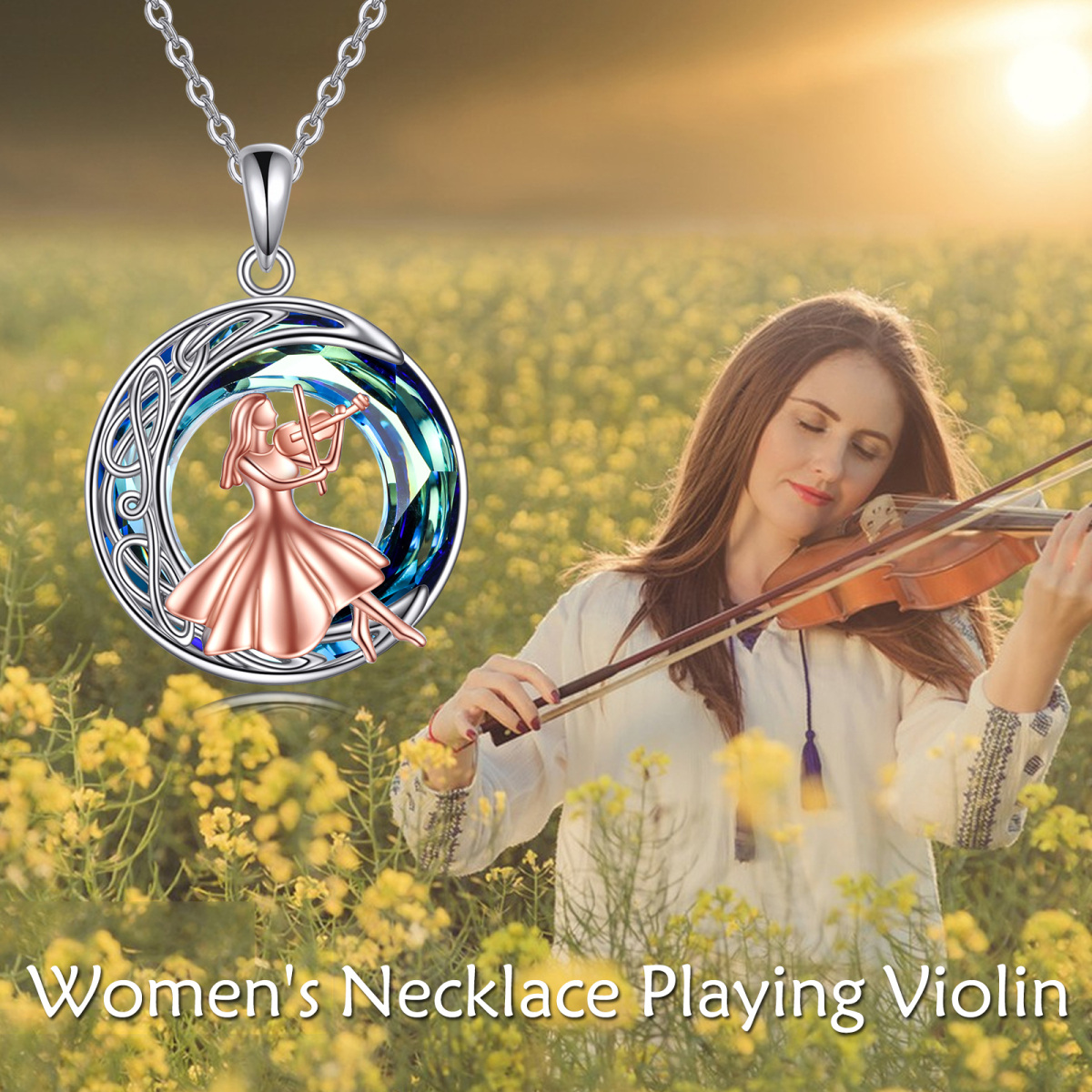 Collar colgante de plata de ley con forma circular de nudo celta y cristal de violín-6