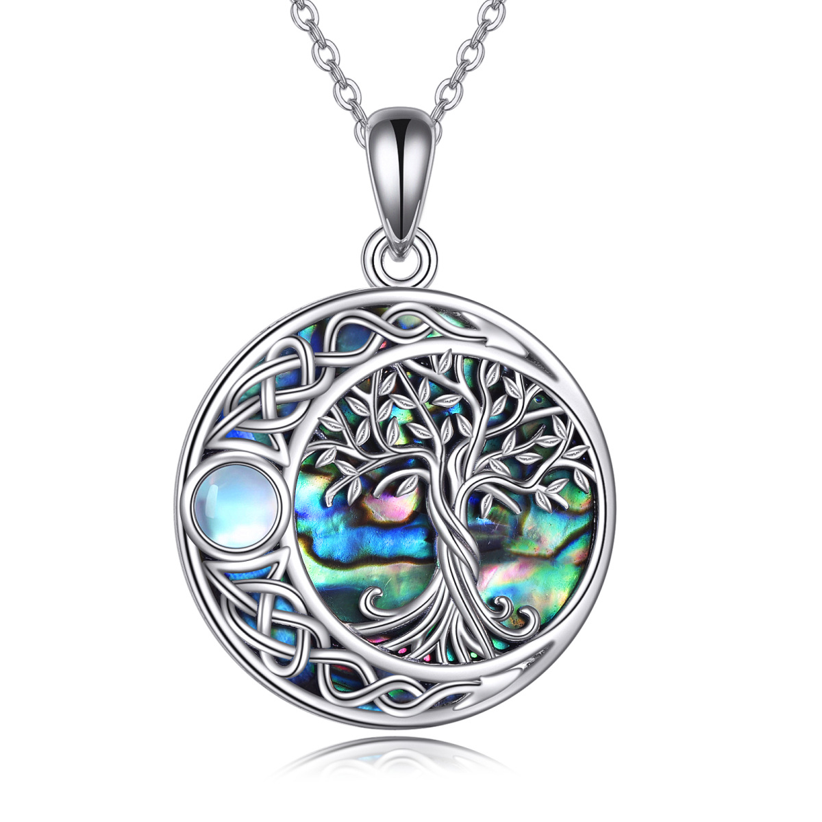 Sterling Silver Abalone Shellfish Tree Of Life & Celtic Knot Pendant Necklace-1