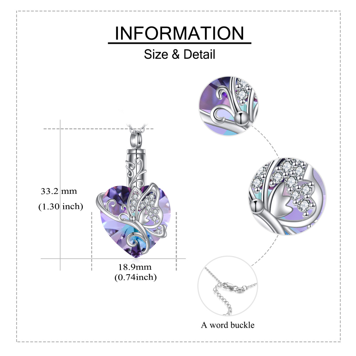 Sterling Silber Herz Kristall Schmetterling Urne Halskette-6
