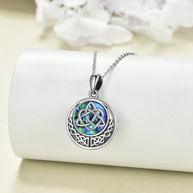 Sterling Silver Abalone Shellfish Love Knot Personalized Photo Locket Necklace-2