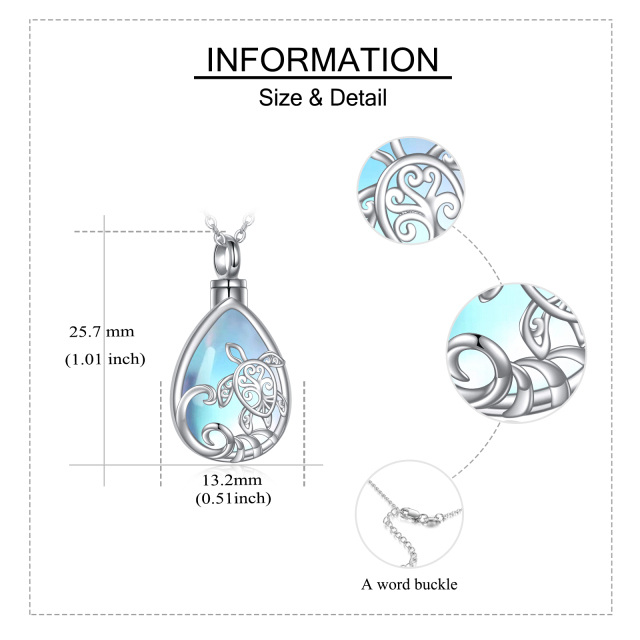 Sterling Silber Pear Shaped Moonstone Meeresschildkröte Urne Halskette-4