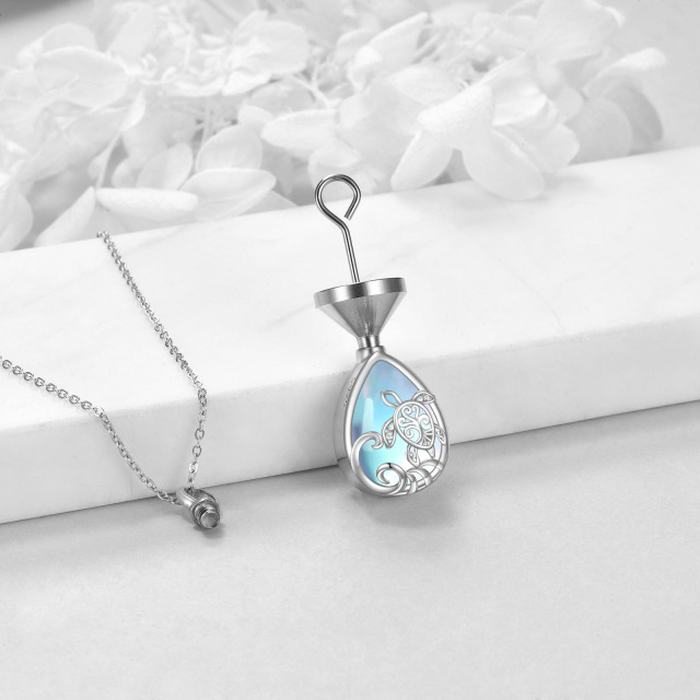 Sterling Silver Pear Shaped Moonstone Sea Turtle Urn Necklace for Ashes-4