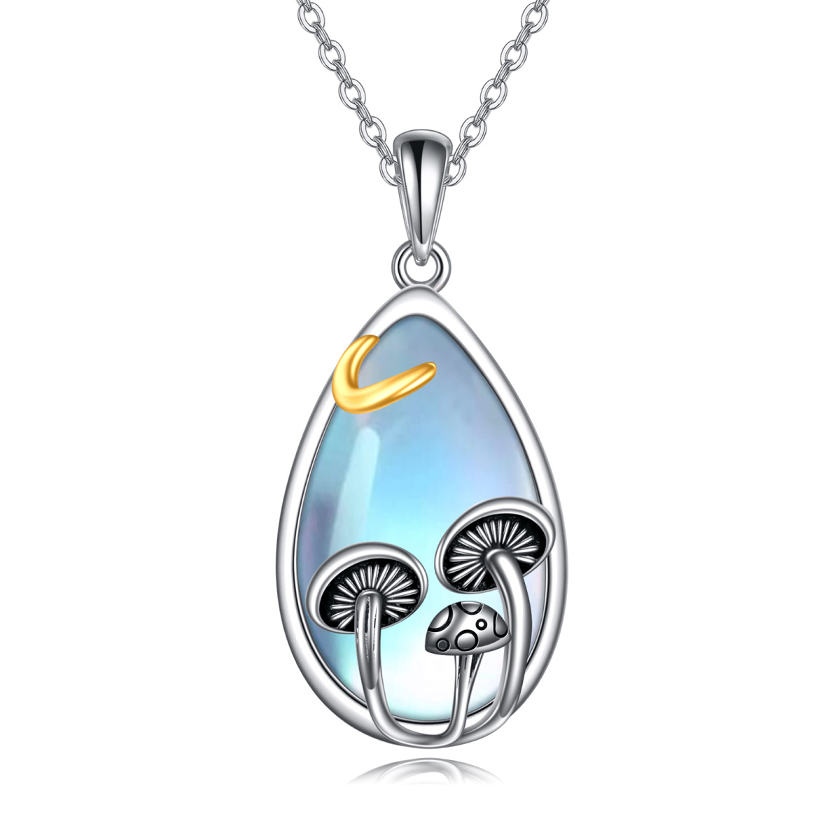 Sterling Silver Two-tone Moonstone Mushroom Pendant Necklace-1