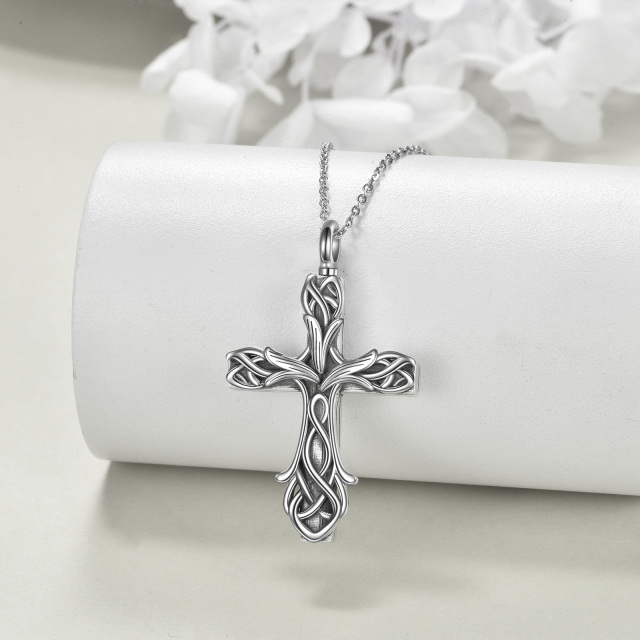 Sterling Silver Tulip & Cross Urn Necklace for Ashes-2