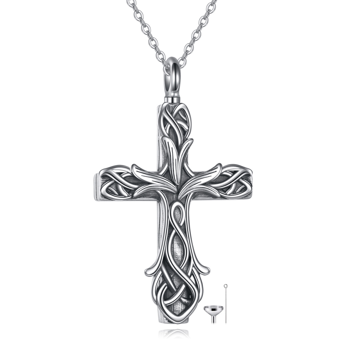 Sterling Silver Tulip & Cross Urn Necklace for Ashes-1