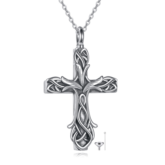Sterling Silver Tulip & Cross Urn Necklace for Ashes-0