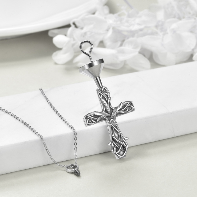 Sterling Silver Tulip & Cross Urn Necklace for Ashes-3