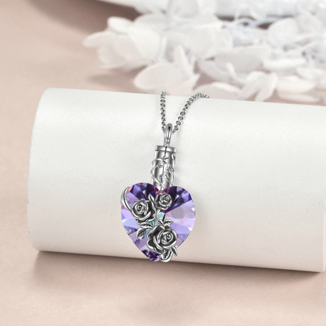 Sterling Silver Heart Shaped Crystal Rose Urn Necklace for Ashes-2