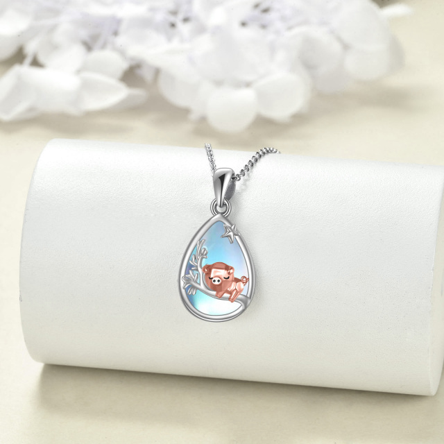 Sterling Silver Two-tone Moonstone Pig & Drop Shape Pendant Necklace-2