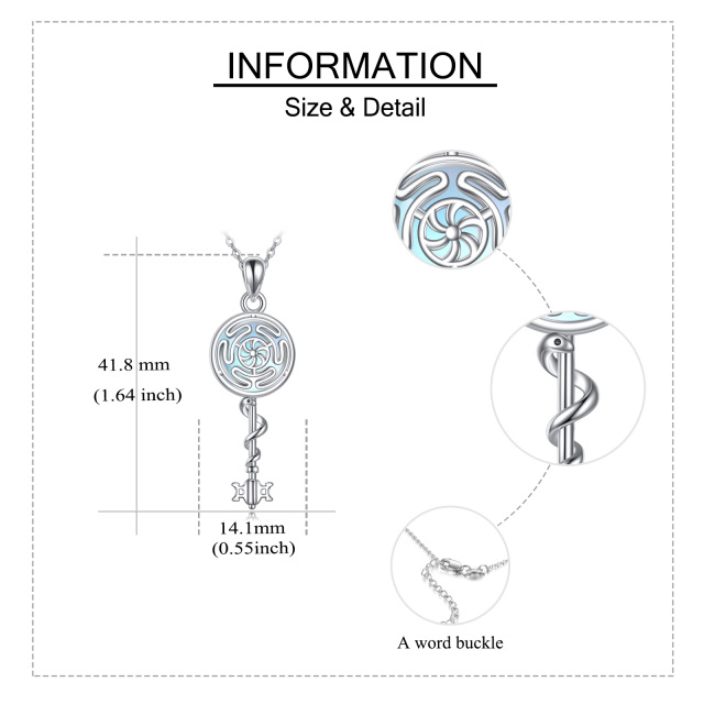 Sterling Silver Circular Shaped Moonstone Snake & Key Pendant Necklace-3