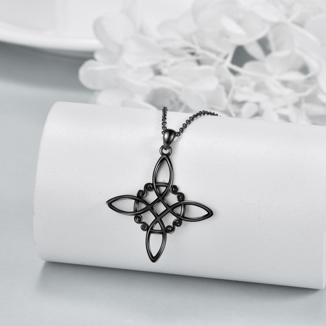 Collier pendentif en argent sterling avec nœud de sorcière couleur rhodium noir-2