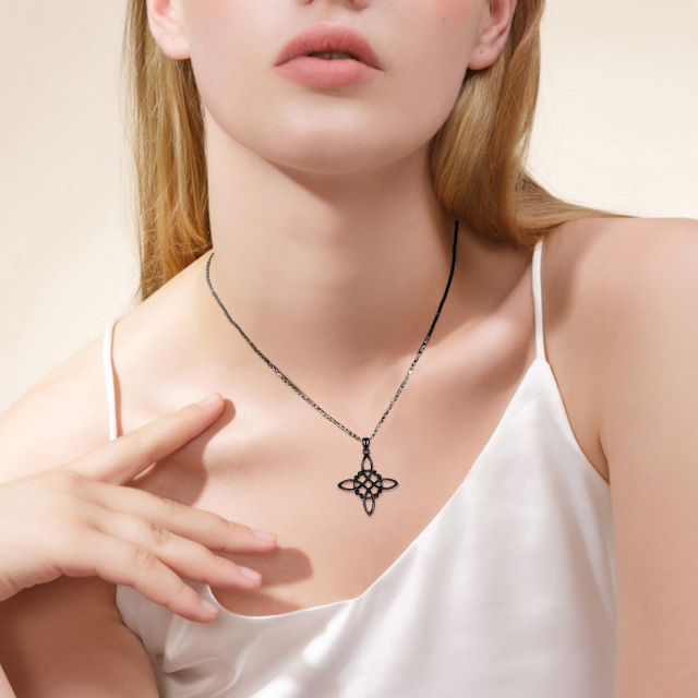 Collier pendentif en argent sterling avec nœud de sorcière couleur rhodium noir-1