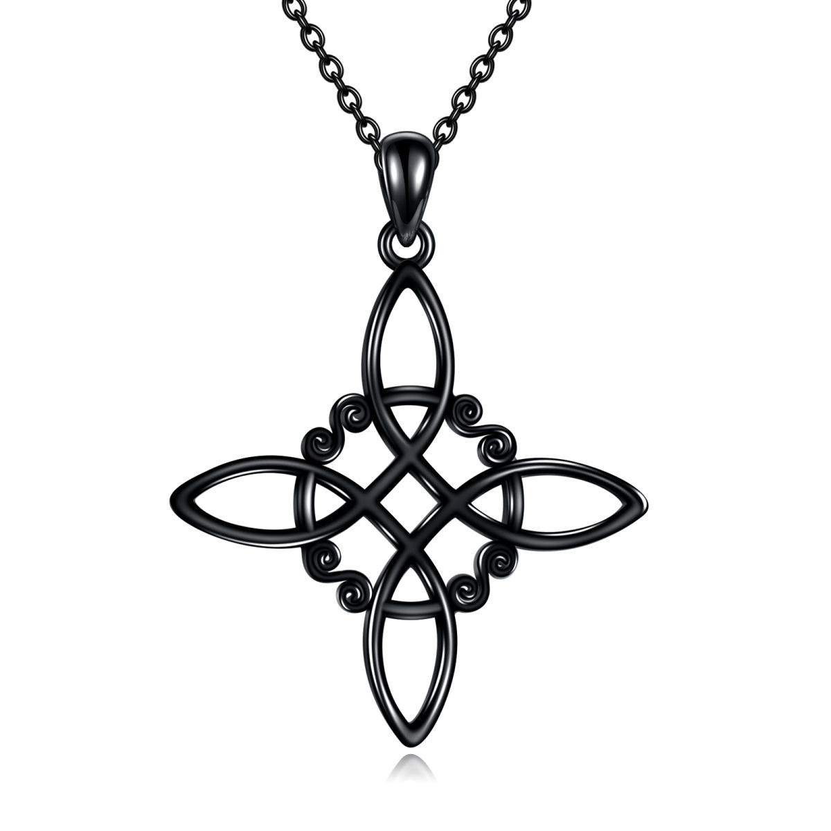 Collier pendentif en argent sterling avec nœud de sorcière couleur rhodium noir-1