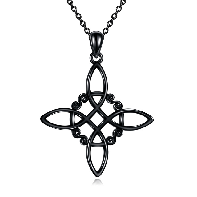 Collier pendentif en argent sterling avec nœud de sorcière couleur rhodium noir-0