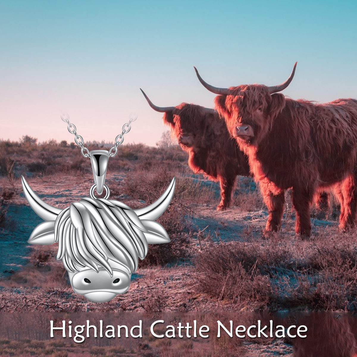 Sterling Silver Highland Cow Pendant Necklace Gift for Her-6