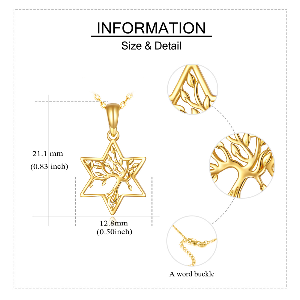 Collar de oro de 14 quilates con árbol de la vida y estrella de David-6