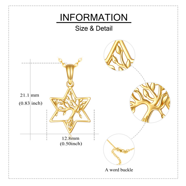 Collar de oro de 14 quilates con árbol de la vida y estrella de David-5