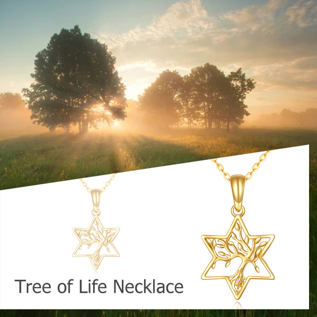 Collar de oro de 14 quilates con árbol de la vida y estrella de David-4
