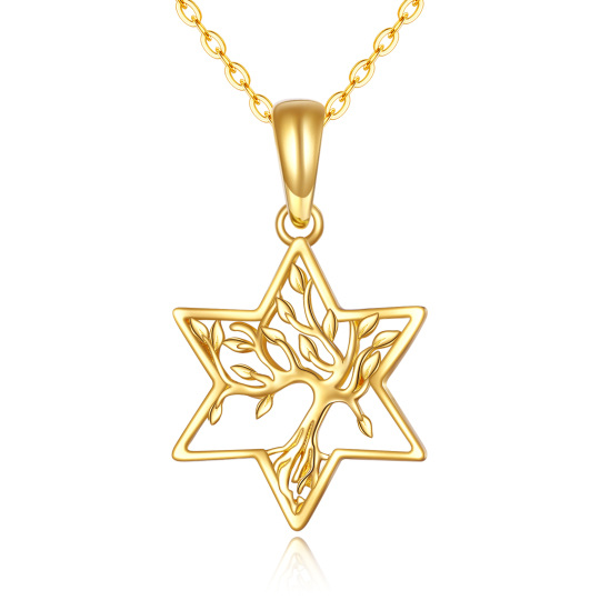 14K Gold Tree Of Life & Star Of David Pendant Necklace
