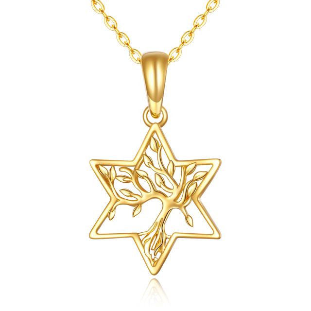 Collier en or 14K avec pendentif arbre de vie et étoile de David-0