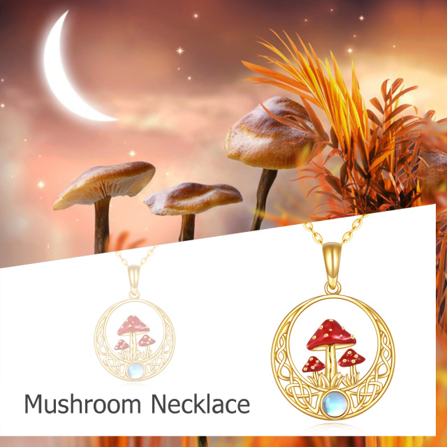 14K Gold Moonstone Mushroom & Celtic Knot Pendant Necklace-4