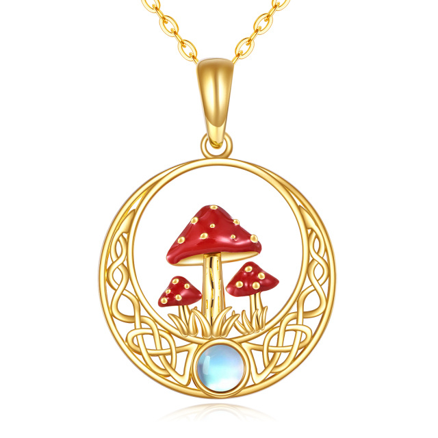 14K Gold Moonstone Mushroom & Celtic Knot Pendant Necklace-0