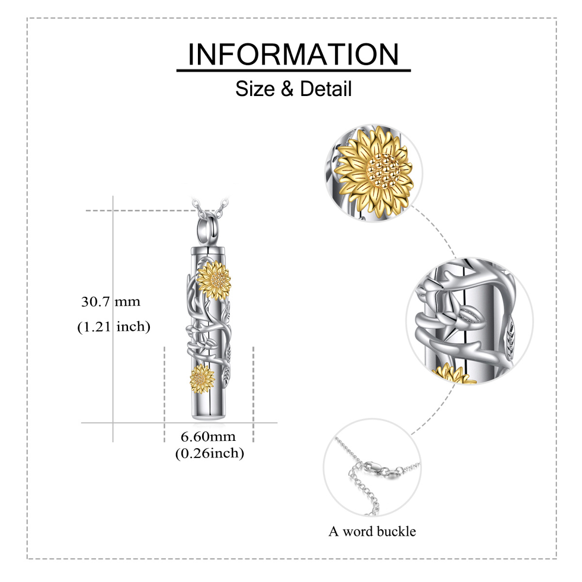 Sterling Silber Zweifarbige Sonnenblumen Urnenhalskette-5