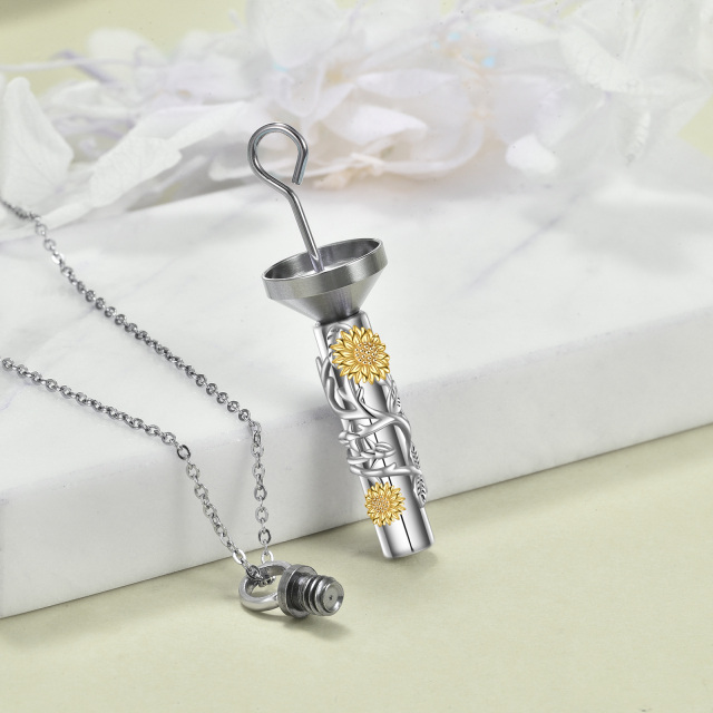 Sterling Silver Two-tone Sunflower Urn Necklace for Ashes-4