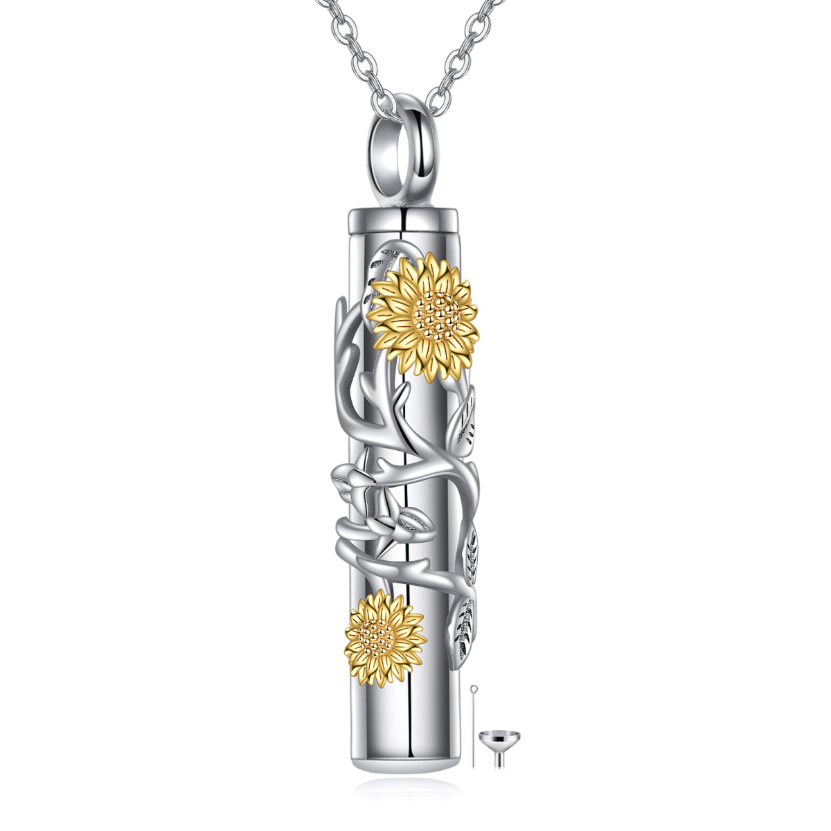 Sterling Silver Two-tone Sunflower Urn Necklace for Ashes-1