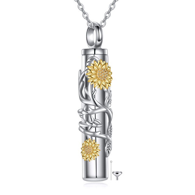 Collana d'argento bicolore con girasole per le ceneri-1