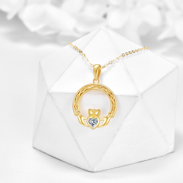 14K Gold Heart Shaped Cubic Zirconia Celtic Knot & Heart Pendant Necklace-2